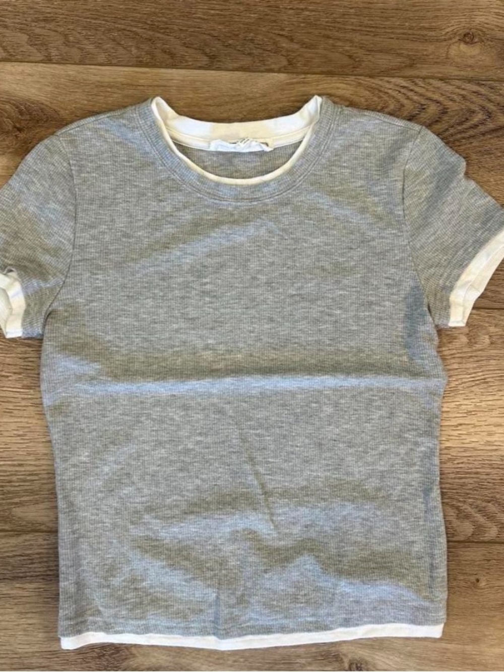 Layered Ribbed Short-Sleeve Tee with White Trim